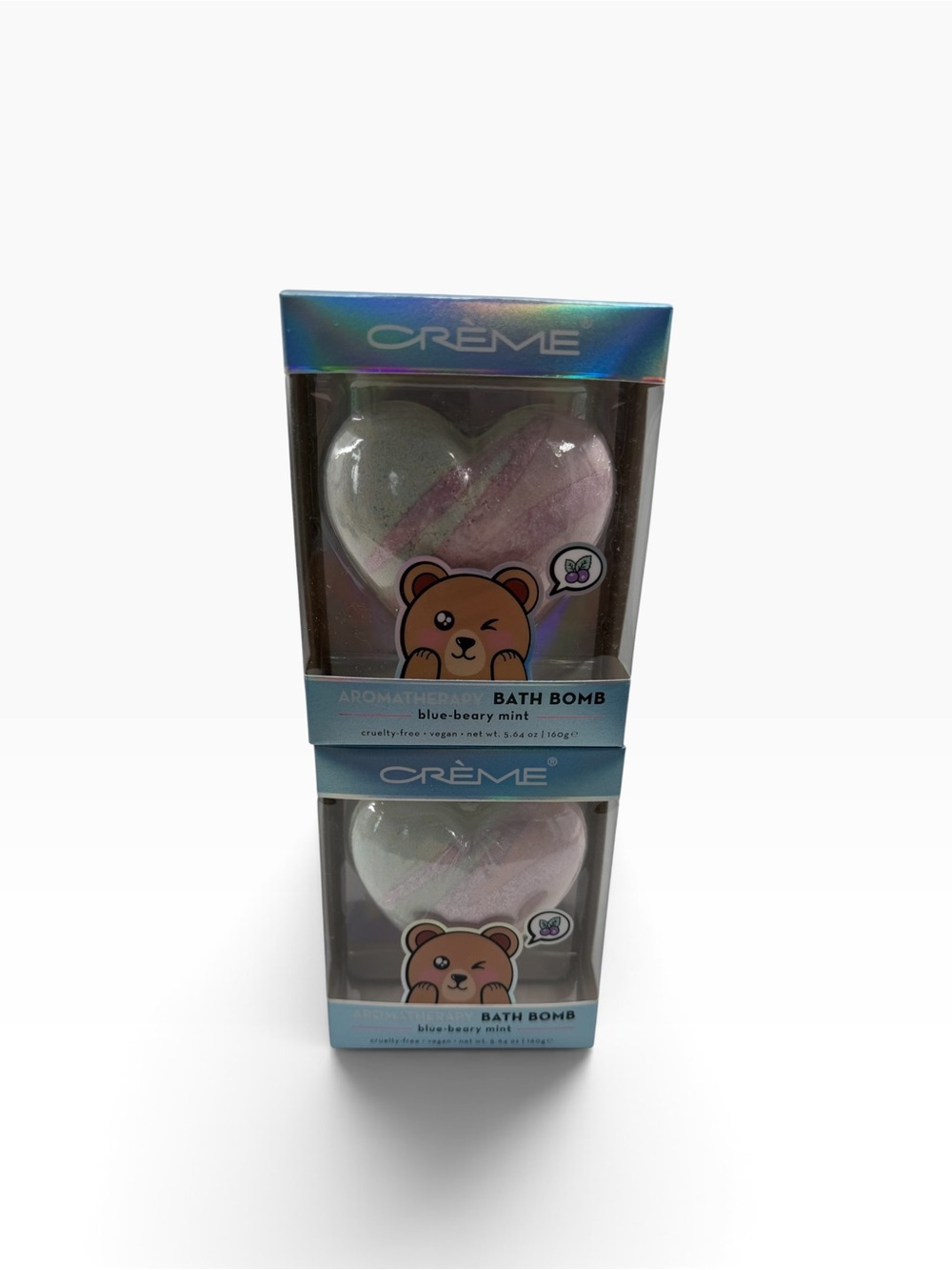 2 Crème Blue-Beary Mint Heart Kids Bath Bomb - Pink & White